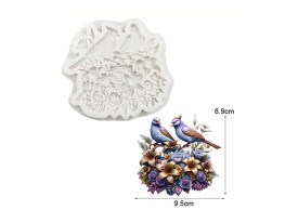 Molde silicona pareja de pajaros con flores